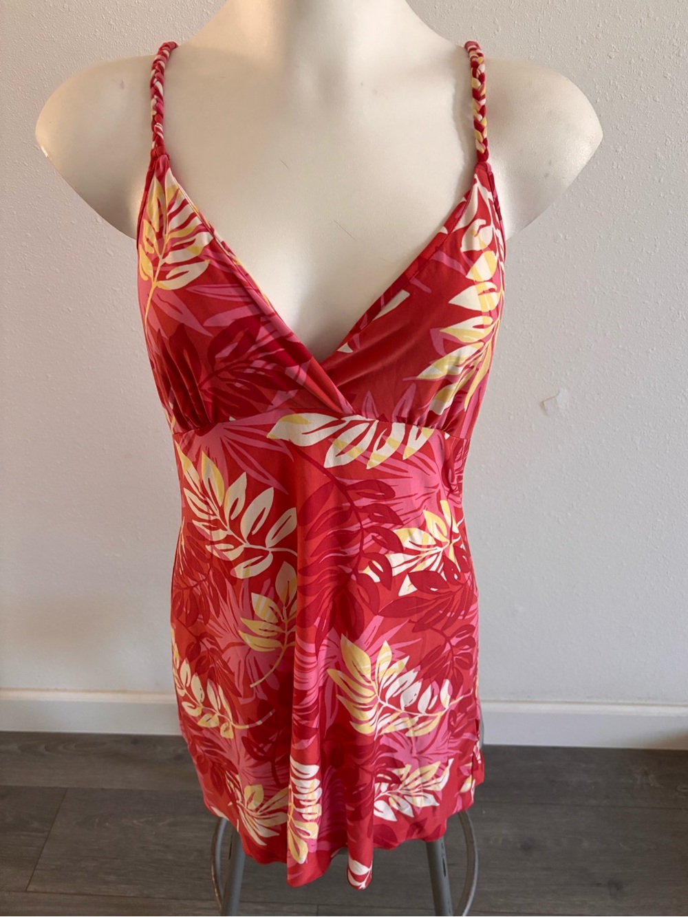 Red Tropical Print Chemise Dress
